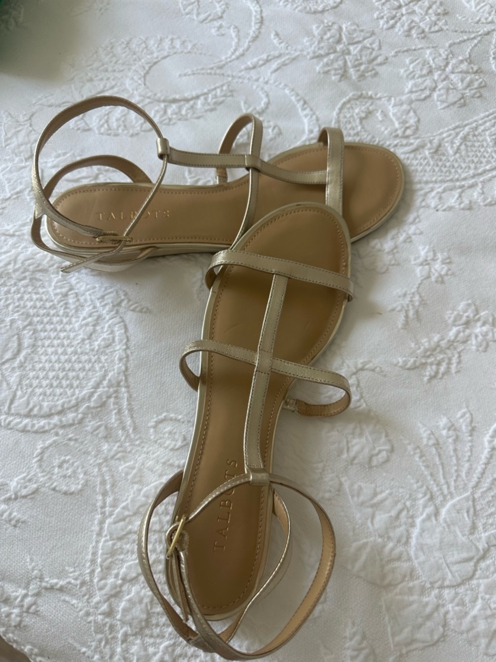 Talbots Metallic Champagne Strappy Leather Sandals